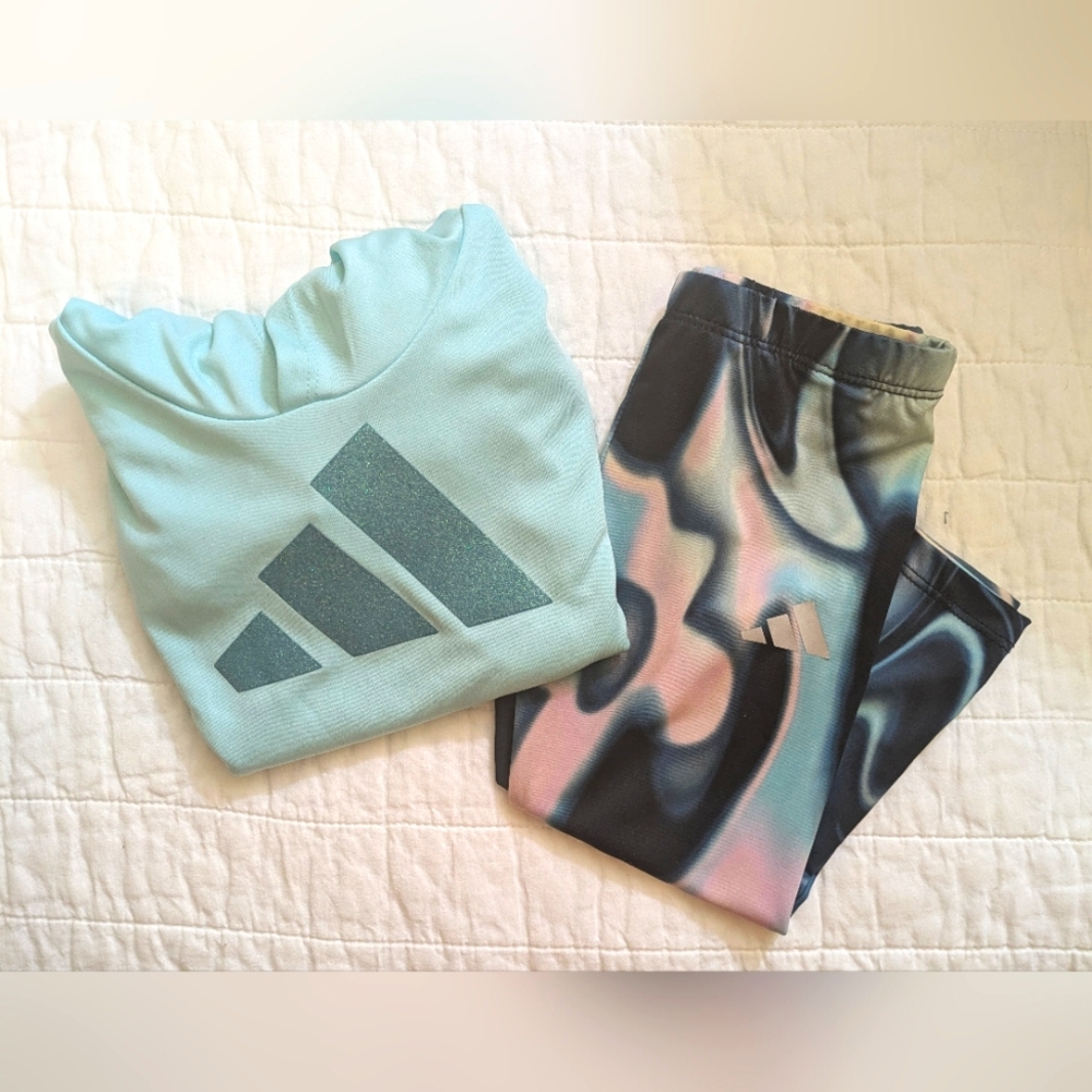 Adidas sweatshirt hoodie & leggings, size 18m, aqua blue